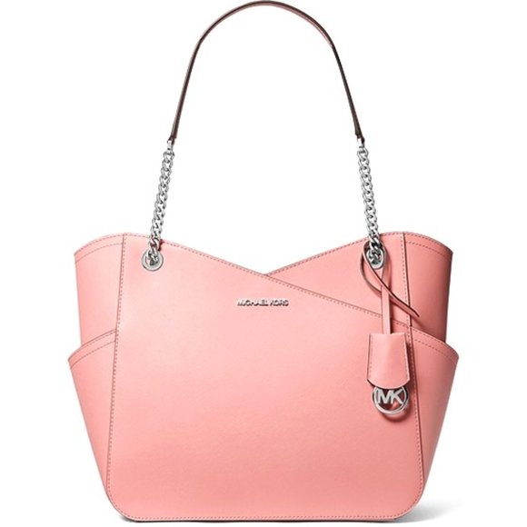 SALE! NWT Michael Kors Jet Set Leather Tote Shoulder Bag Primrose Pink Silver - Picture 1 of 14
